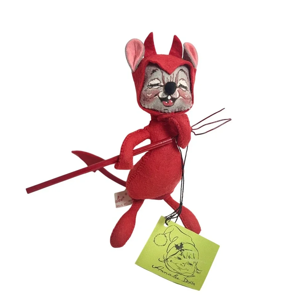 Vintage Annalee Dolls Red‎ Devil Mouse with Pitchfork Halloween 1965 1976 7